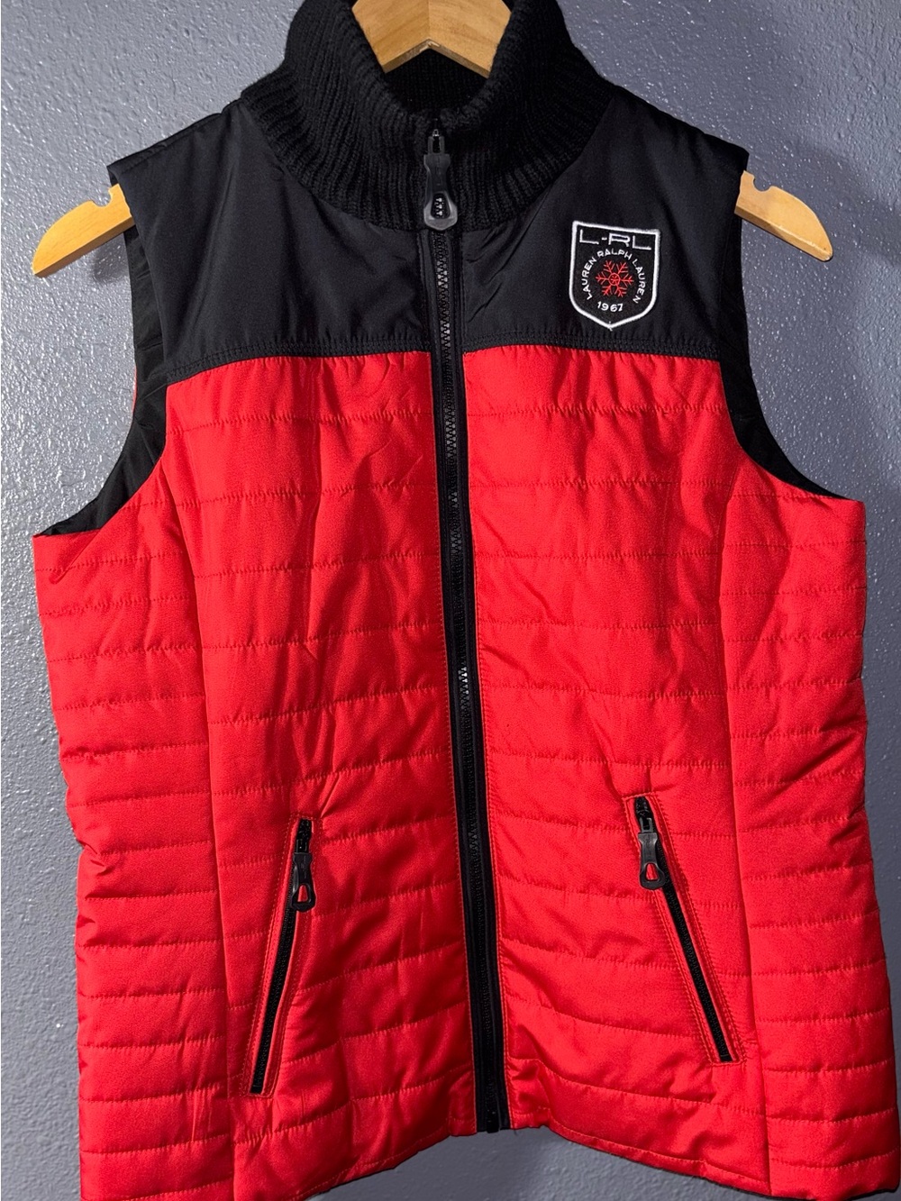 Lauren Ralph Lauren Red Quilted Vest with Black Trim